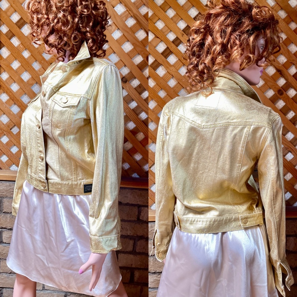 GUESS Unique GOLD Coated JEAN JACKET Size M As-Is New With Defects - Picture 2 of 16